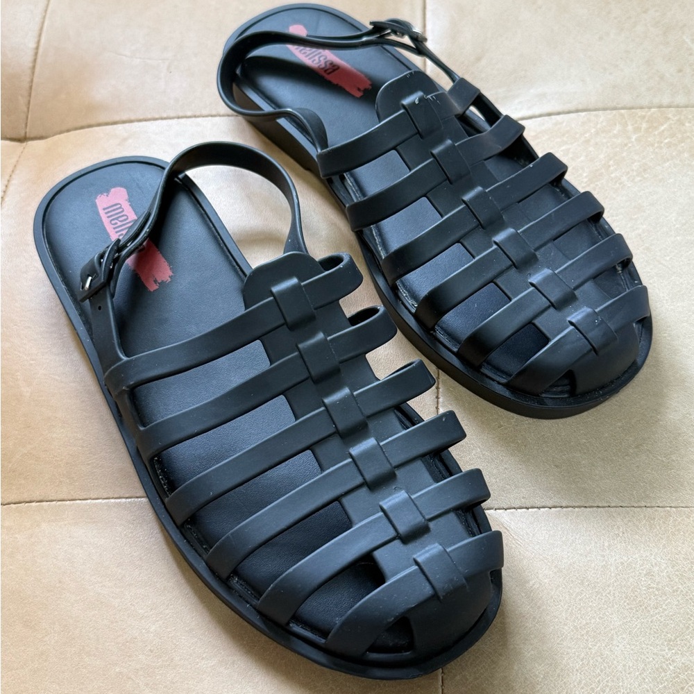 Women’s MELISSA Disco Flat Sandals Black Jelly Size 8 ECU